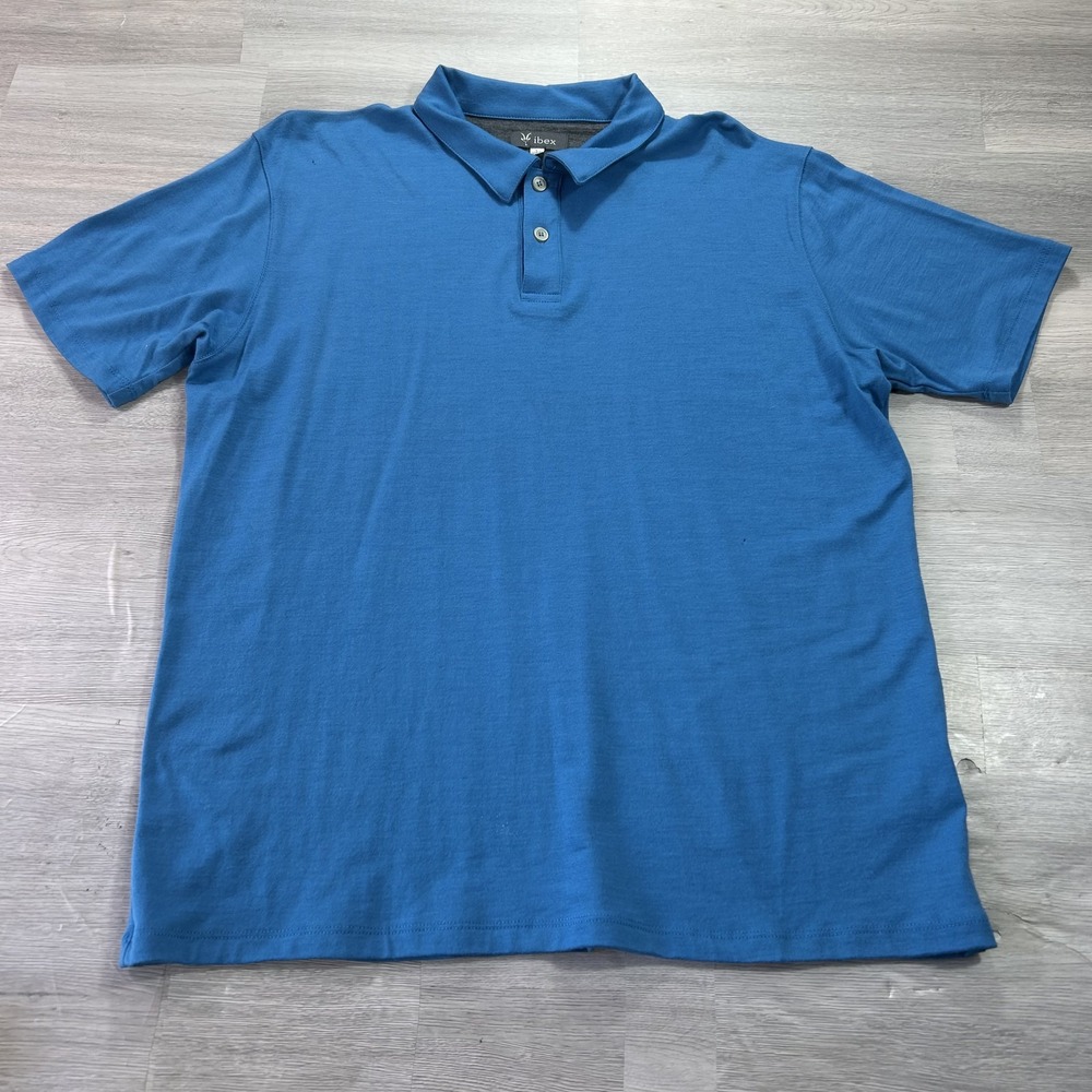 Ibex Polo Shirt Mens Large Blue Solid Lightweight Merino Wool Casual Top USA